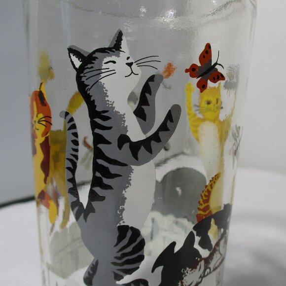Set of 4 Anchor Hocking Cats on a Fence Playful Kittens Glass Drinking Cups - Picture 10 of 12